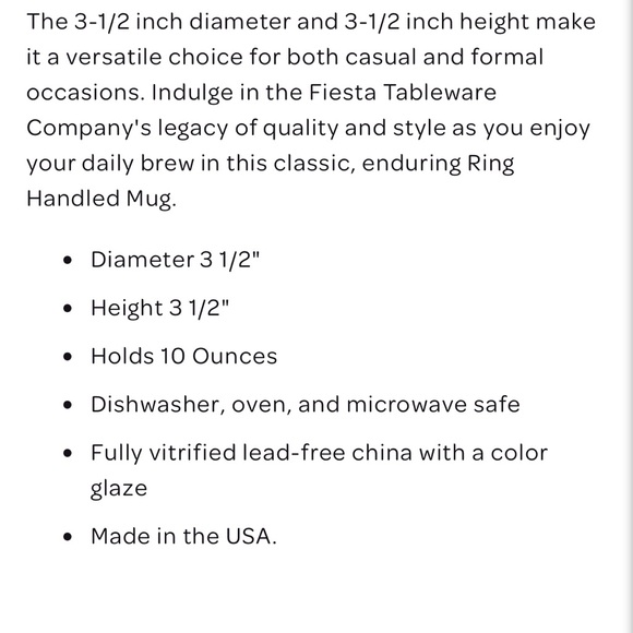 Fiesta Fiestaware Classic Ring Handle 10 ounce Mug - Picture 5 of 6